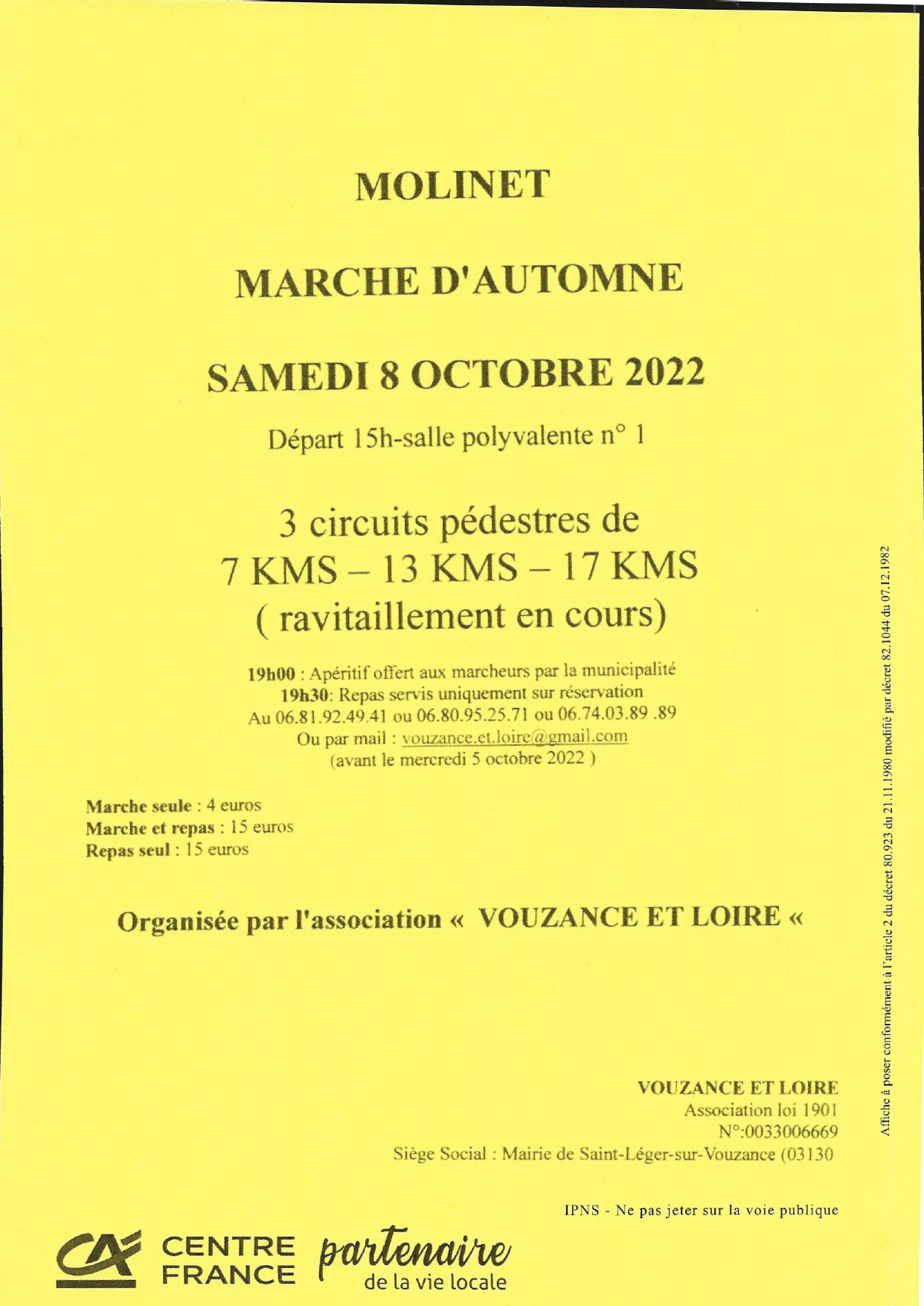 Marche Vouzance et Loire - Molinet- Samedi 8 octobre